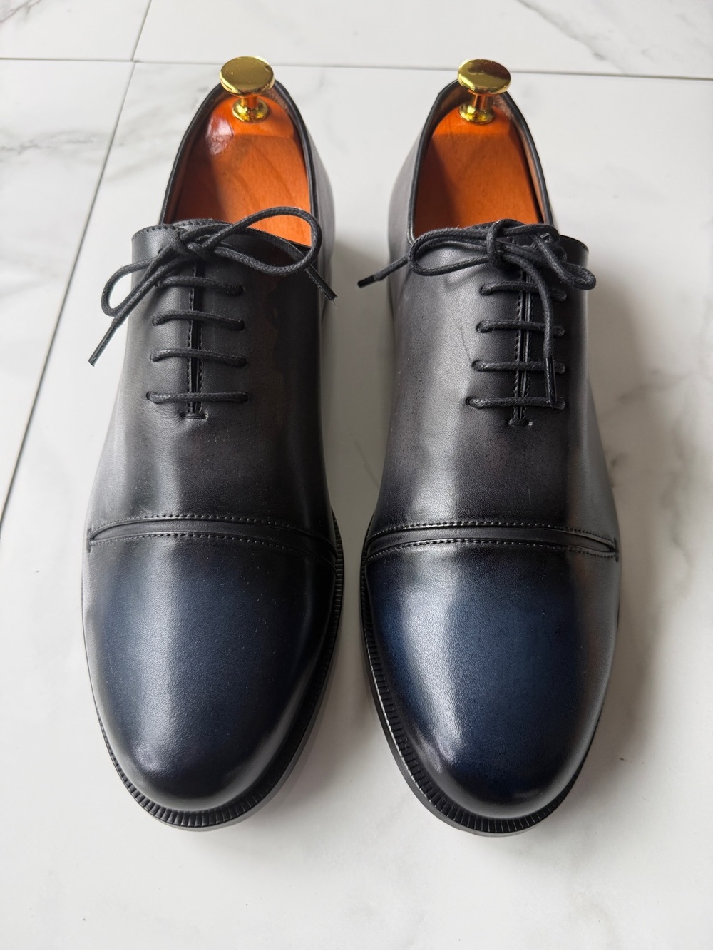 Men's Black Leather Cap-Toe Oxfords - Polished Lace-Up Dress Shoes